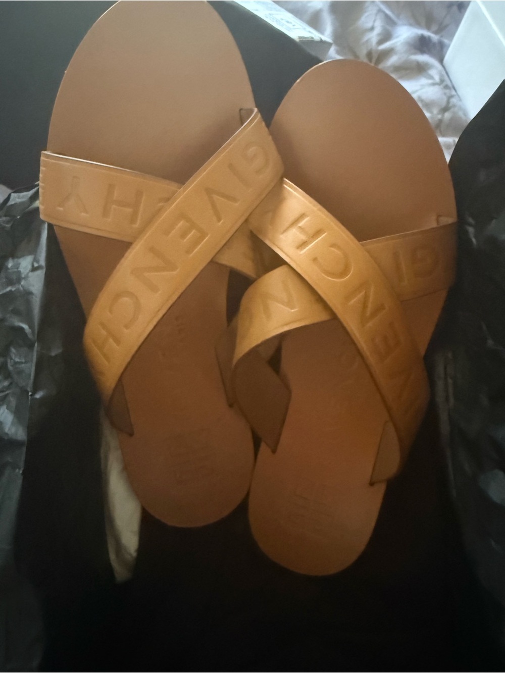 Givenchy Brown Leather Cross-Strap Slide Sandals